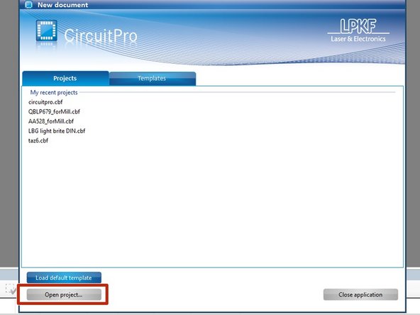 Click the Open project button and navigate to the .cbf file you saved in the previous tutorial.