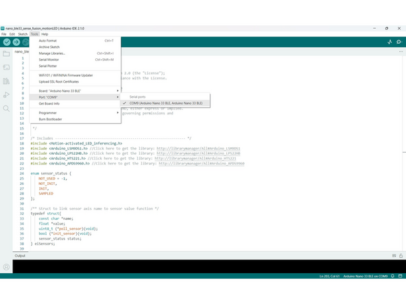 Now, on Arduino IDE, go to Tools > Board > Arduino Mbed OS Nano Boards > Arduino Nano 33 BLE  (first image)