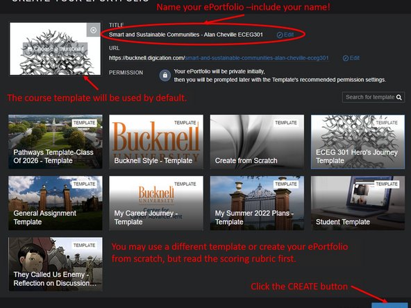 Digication wants to give you an option to choose a different template, so it will take you to a screen listing available templates.