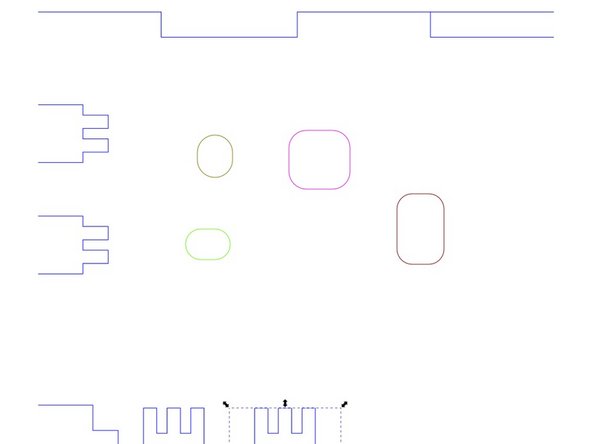 The blue lines are to cut through.  The green lines are to score the bottom part of the shelf to mark the space where the bright white LED strips attach.