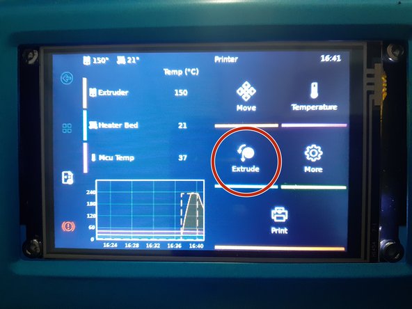 On the Fusion3 F410 touch screen, select &quot;Extrude&quot;