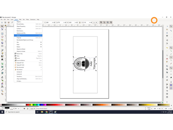 To group just the emblem and the text, click on the emblem, hold the &quot;Shift&quot; key down, and click on your text.