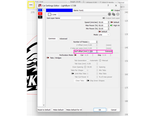 For a detailed description of what kerf loss is, please check out this resource.  In a nutshell:  the laser beam is not infinitely small.  The beam will remove material, albeit a small amount.  The width of the beam is called kerf.  If you need precision parts to fit together properly you need to compensate for kerf loss.