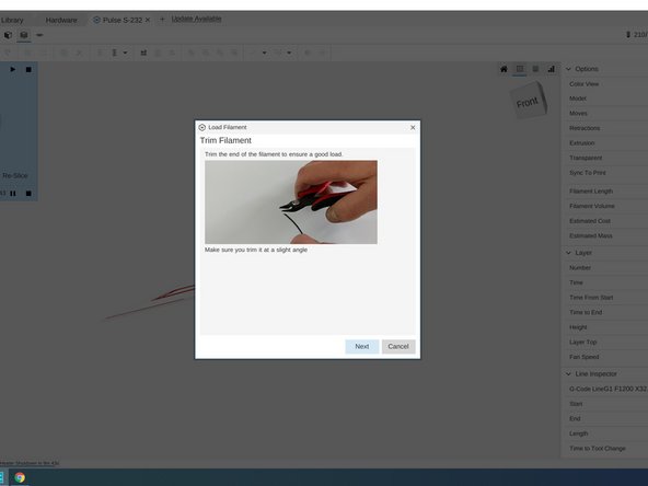 Then trim the new filament as shown in the next step.