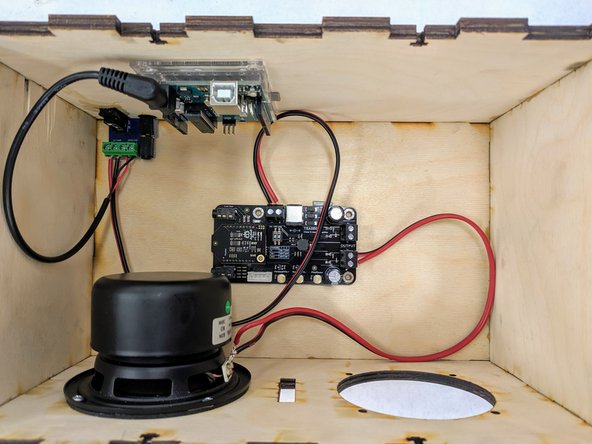 (17)Attach the wires from the left speaker to the &quot;Output L&quot; terminal block on the BT/amplifier PCB.  This terminal block is closer to the front of the speaker box.