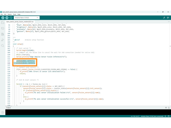 Scroll down on your Tutorial Page and locate the section, after the finish line, stated as "Attached Documents." Open the pdf which will have copy and past code for the LED snippets.  Also, you can scroll up to Feature Documents (underneath video) if you can't open it in a new window.