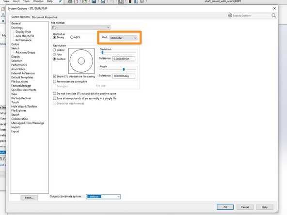Be sure to click the Options button before saving the .STL file.