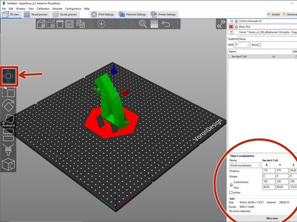 All objects on the build plate should generally be positioned in the center of the bed without intersecting any other objects.