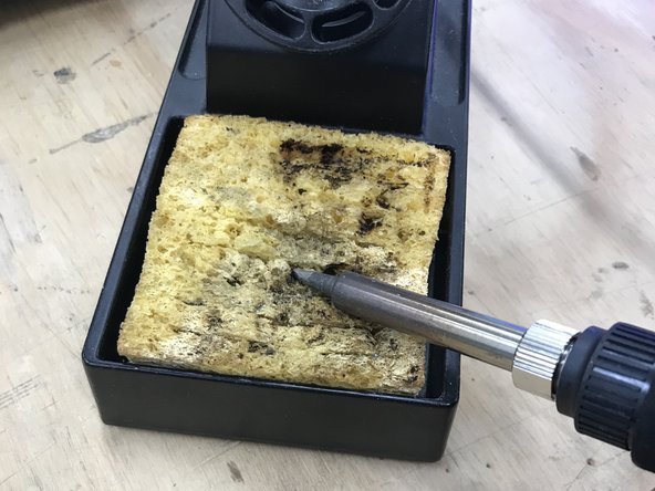 The first step in soldering is to ensure your tip is clean and shiny.  Begin by dragging your tip across a wet sponge.  DO NOT USE A DRY SPONGE.