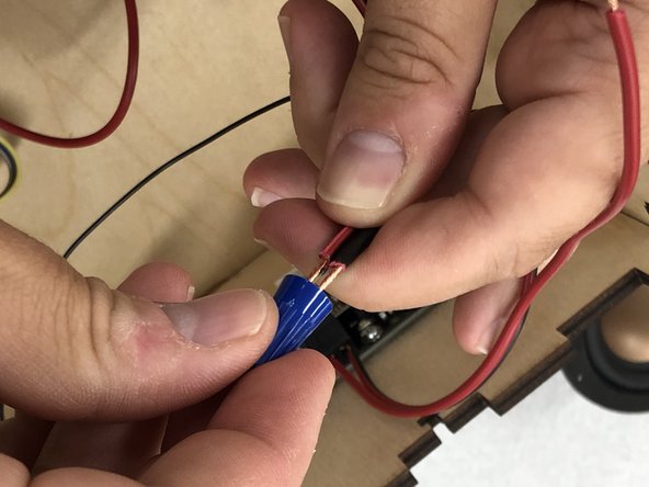 The three red power wires that emerge from the switch, the amplifier, and the Arduino will be connected with a wire nut.  Note the &quot;red&quot; wire from the Arduino is blue.
