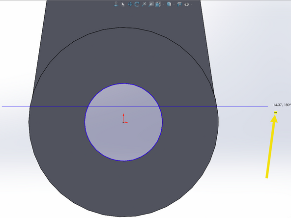 Use the View Orientation button to view the motor arm from the top or the bottom.  Either view is fine.