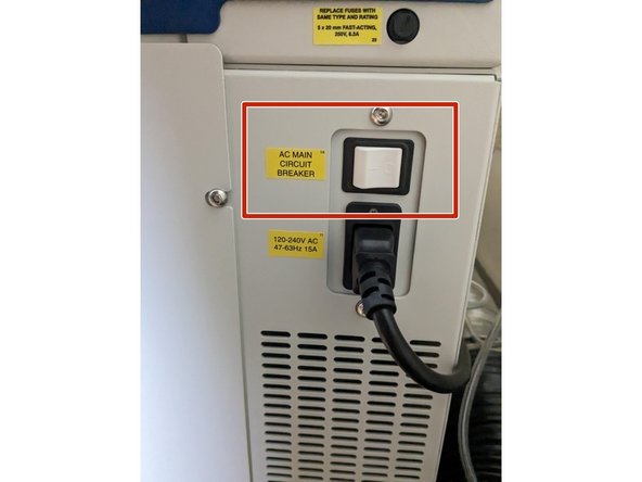 Finally, turn on the laser cutter by pressing the white power button located on the right side of the machine. The lights inside of the laser cutter will let up.