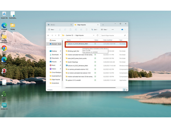 Open File Explorer and go to your &quot;arduino-cli_0.33.0_Windows_64bit&quot; in the RED box.