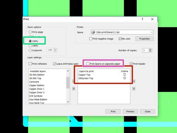 As a final check, you should always print out your newly created footprint on a one to one scale (100% zoom).