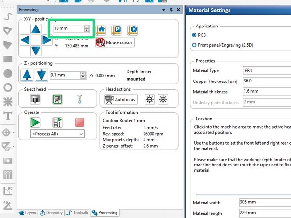 Begin by locating at least one edge of the copper clad.  Looking through the lid at the mill bed and the copper clad can be helpful in determining which direction to move the camera.  The copper clad will appear on the screen as nearly white, while the shim stock and white mill bed will appear darker.