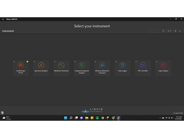 After selecting your device, the instruments should be displayed as shown.