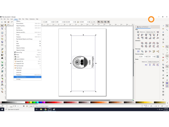 Click on the rectangle, press &quot;Shift&quot; on your keyboard, and click on the emblem/text.