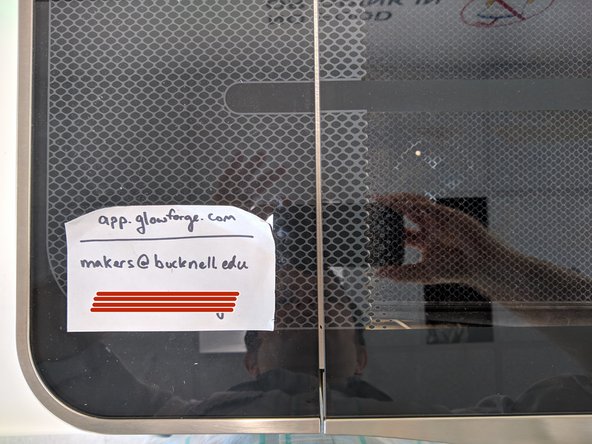 Visit app.glowforge.com using any Maker-E computer or your own device.  Use the login credentials taped on top of the Glowforge lid.