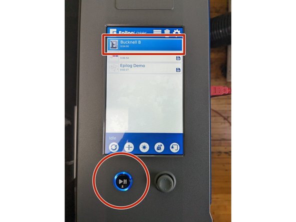 With your file selected, press the Play button on the machine. Your file will begin engraving/cutting.
