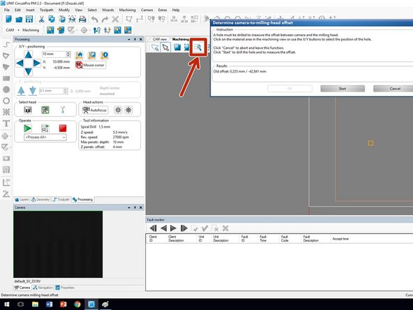 You now need to move the milling head to within the bounds defined on the computer screen as a tiny orange box in the bottom left corner of the mill bed.