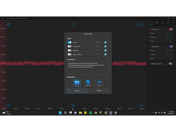 Clicking the icon will open up a menu that you can select what you want to export, as well as what format you want the file in.