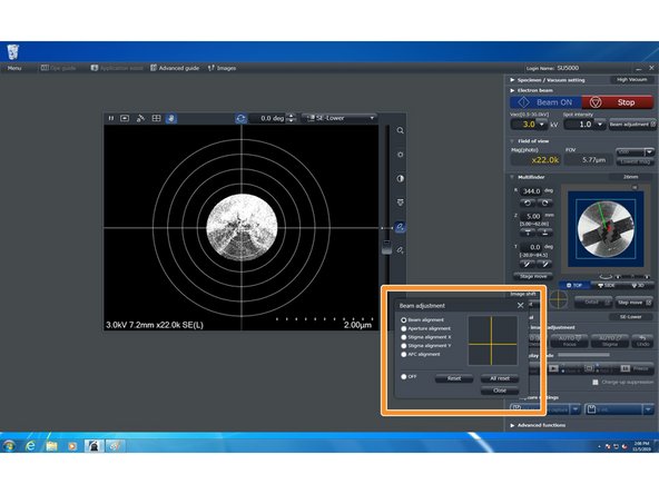 It is important to perform the &quot;Beam Alignment&quot; before &quot;Aperture Alignment&quot; and &quot;Aperture Alignment&quot; before either &quot;Stigma alignment&quot; but X and Y Stigma alignment can be performed in either order.