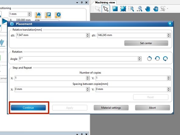 The next window is for placement, which we accomplished in a previous step.  Click Continue.
