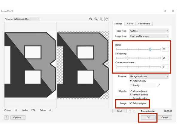 Select &quot;Outline Trace&quot; and then &quot;Detailed Logo &quot;.