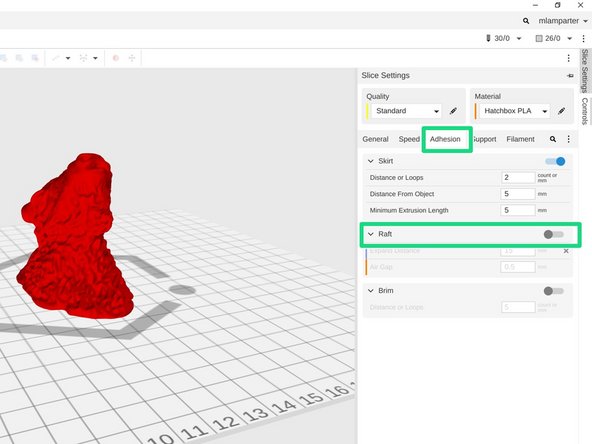 Enter your desired quality.  For most parts, Standard is fine.  Be sure to choose Hatchbox PLA as the material.