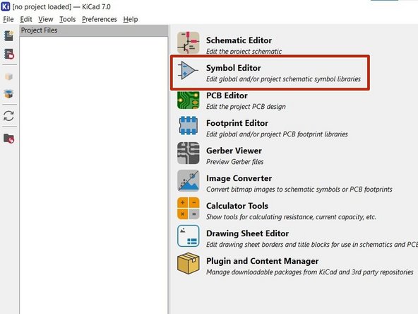 Launch KiCad and open the Symbol Editor.