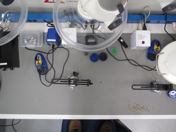 When working in the Maker-E, always solder on a silicone mat.  The soldering iron and molten solder can damage the benchtops without the mat in place.