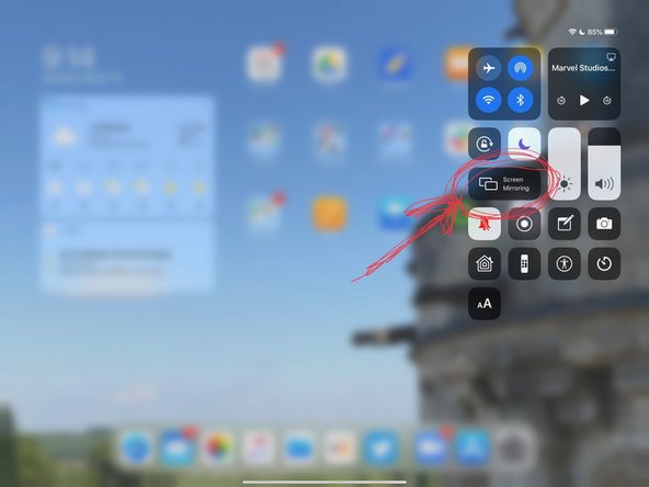On your iPad, start &quot;Control Center&quot; (usually a swipe-diagonal from the upper right corner of the screen)
