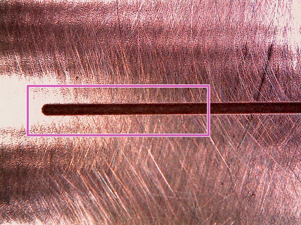The channel should appear as a thick black line as shown in this example.  The proposed correction should be on the order of +/- 0.1mm.