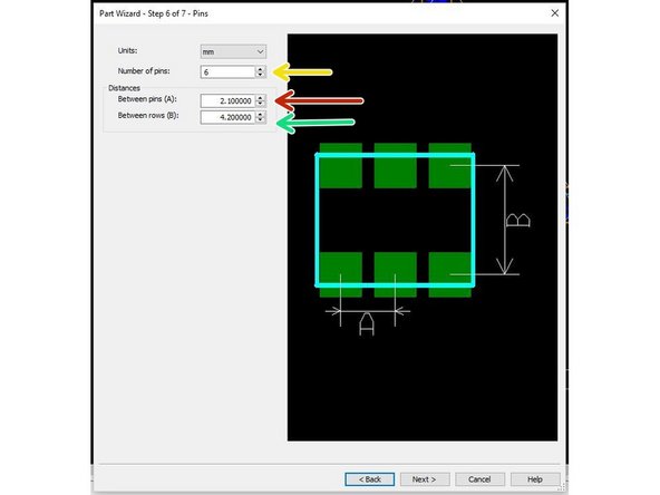 Now specify the pin pitch (distance between adjacent pin centers - measurement A in Ultiboard)