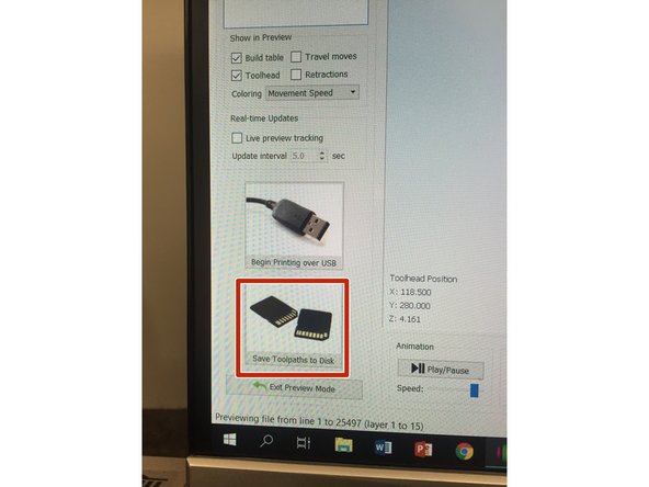 In the bottom left corner of the Simplify 3D program, select &quot;Prepare to Print&quot;.