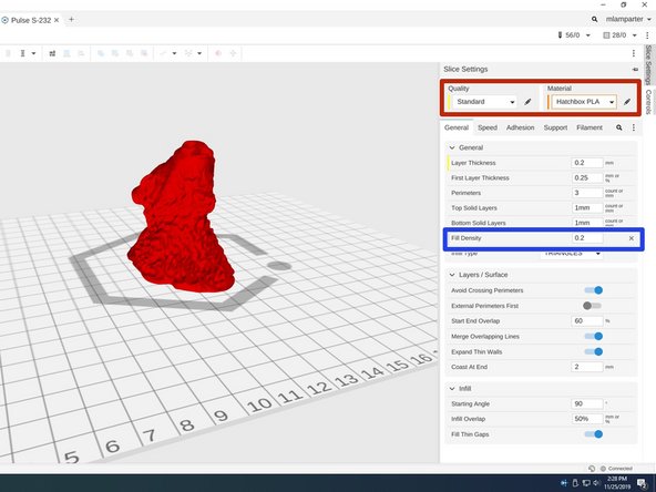 Click on the Slice Settings tab on the right side of the screen to display Slice settings.