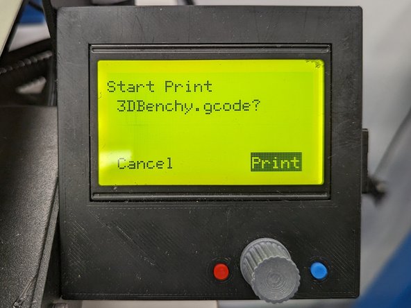 You will be prompted to confirm your print job selection.  Rotate the scroll knob clockwise to highlight Print, then press the scroll knob to confirm your selection.