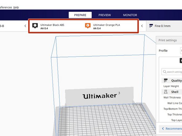 If you click on the drop down in the box in the top middle,  it will tell you what material is loaded on the Ultimaker.