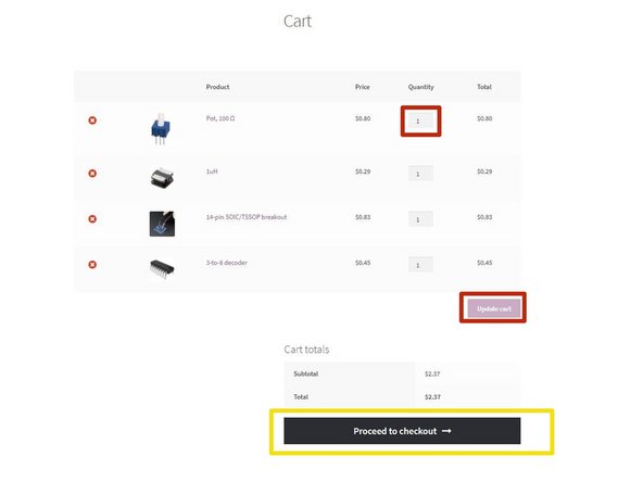 Once you have added all of your products to your cart, you can view cart. This is done by clicking the cart button at the top of the screen