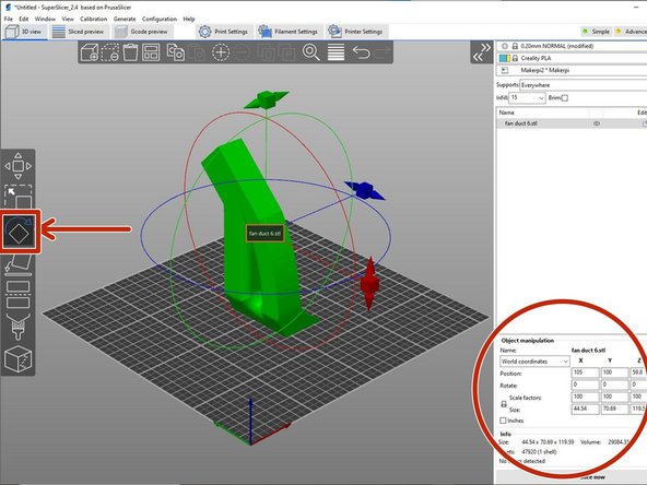 The 3rd tool &quot;Rotate&quot; is used when a particular angle orientation is needed rather than a particular face.