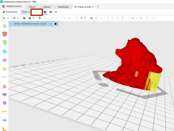 Now click the Slice button in the upper toolbar.  MatterControl will generate the toolpaths necessary to print your object.  Depending on the size and complexity of your object this may take up to several minutes.