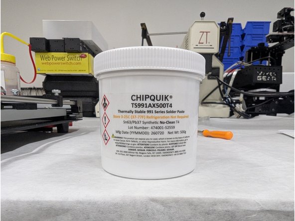 Solder paste contains lead. You should wear gloves while working with solder paste. Gloves are provided in BRKI B63.