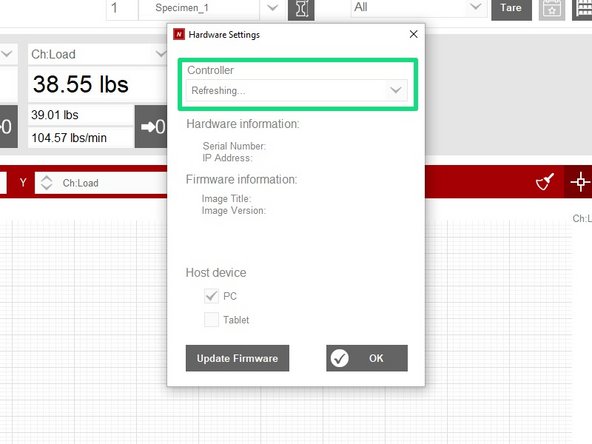 If the Newton controller is not connected, click the cog icon above the connection status area to open the hardware settings window.