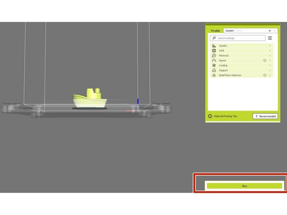The rest of the print settings are pre-configured to print your model using ABS filament. If you have specific questions or your file needs specific settings, please contact a staff member and proceed to “Advanced Print Settings” at the end of this tutorial.