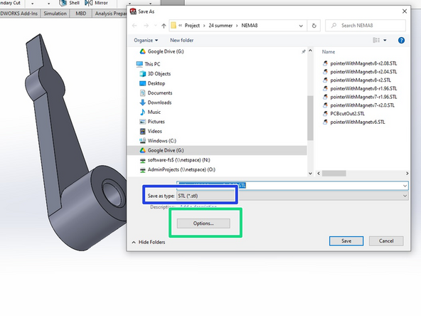 Also save your part as a .STL file.  You will need the .STL file to 3D print.  Note that you cannot modify an .STL file.