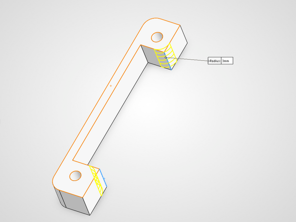 Within the Features tab click on the Fillet button.  Enter a value of 3.0 mm into the Radius box.