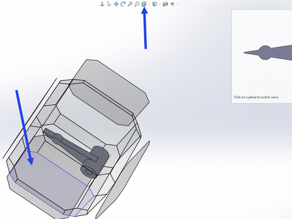 Use the View orientation button to view the bottom face of the arm (highlighted in blue in the first image).  Remember that the bottom side is the side with the slightly shorter circular extrusion.