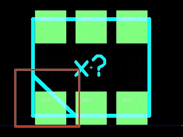 Notice that the footprint is symmetric.  In order to ensure the component is oriented properly when placed, it is necessary to add the corner cutoff mentioned previously.  Perform this manually by placing a line.