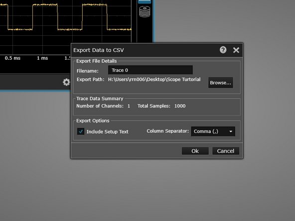 To save the image, click the Save icon, and then Save Trace Data