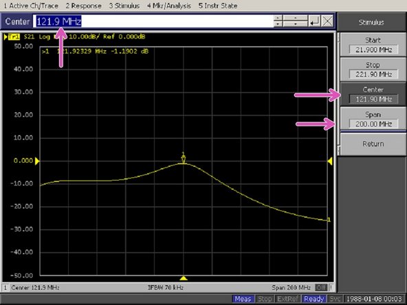 Change the Axis format by selecting Format and then change to Log Mag